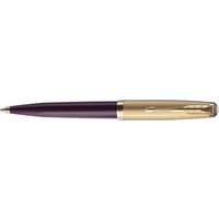 Parker 51 Deluxe Kugelschreiber | Pflaume und goldene Attribute | Mittlere Spitze aus 18 Karat Gold | Schwarze Tinte | Lieferung in Etui