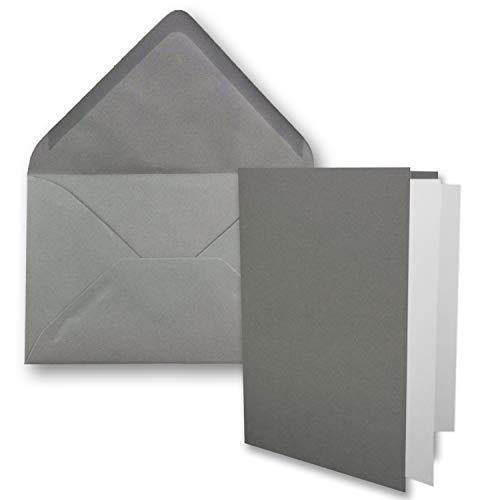 100x DIN B6 Faltkarten-Set - Graphit-Grau - 115 x 170 mm - 11,5 x 17 cm - Doppelkarten mit Umschlägen und Einleger-Papier - FarbenFroh by GUSTAV NEUSER®