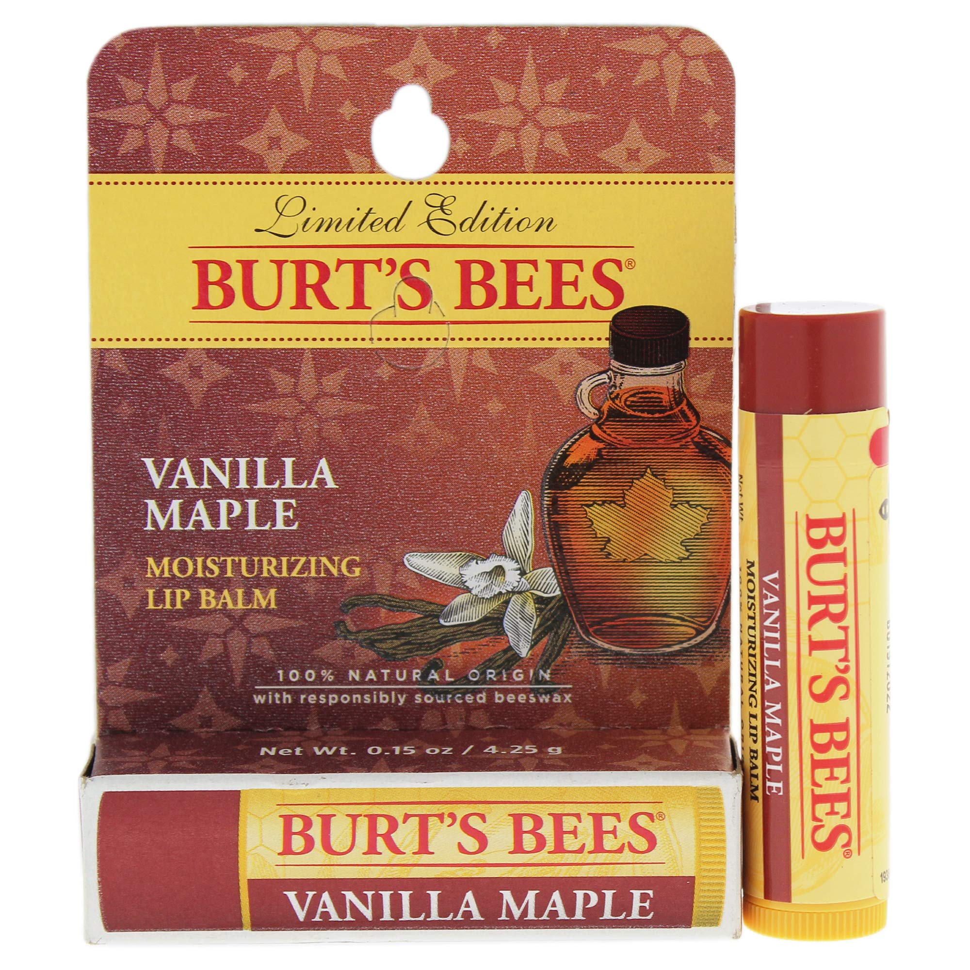 Burts Bees Vanilla Maple feuchtigkeitsspendende Lippenbalsam in Blisterverpackung für Unisex 0,15 oz Lip Balm