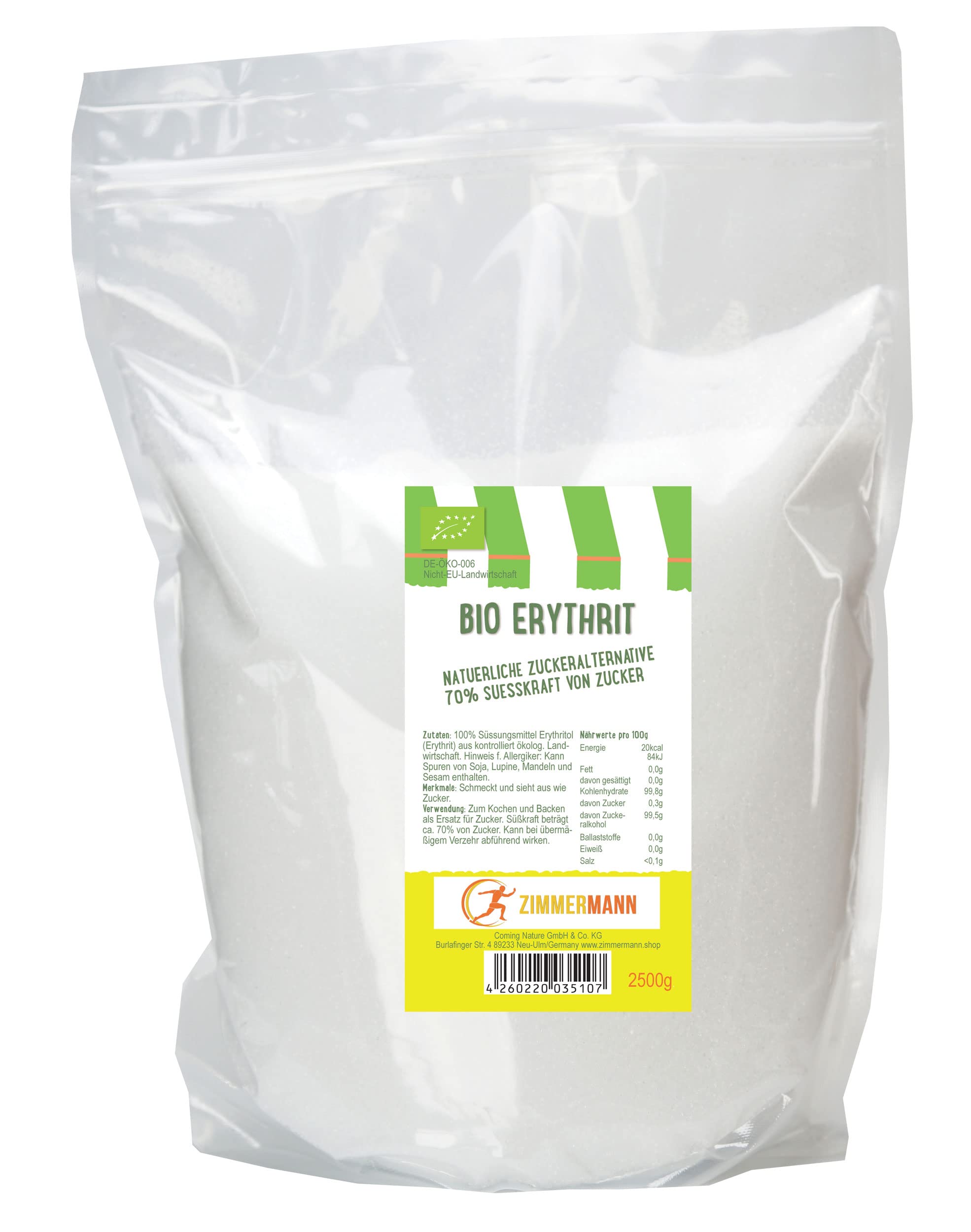 Bio Erythrit - Erythritol natürliche Zuckeralternative 2500g - von Zimmermann Sportnahrung
