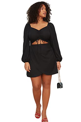 TRENDYOL Women Plus Size Mini Wrapover Regular Woven Plus Size Dress Black