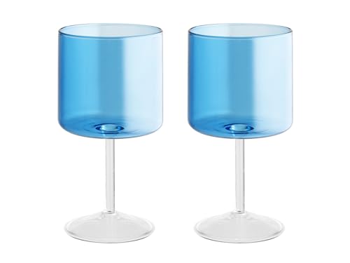 H&H Daylight Set aus 2 Stielgläsern aus Borosilikatglas, Blau, 23 cl