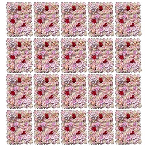 Soberoses 20 Stücke Künstliche Blumenwand, DIY Rosenwand, Kunstblumen Deko Rosen Blume Wand, Kunstblumen Panel Hochzeit Straße Hintergrund 60x40cm