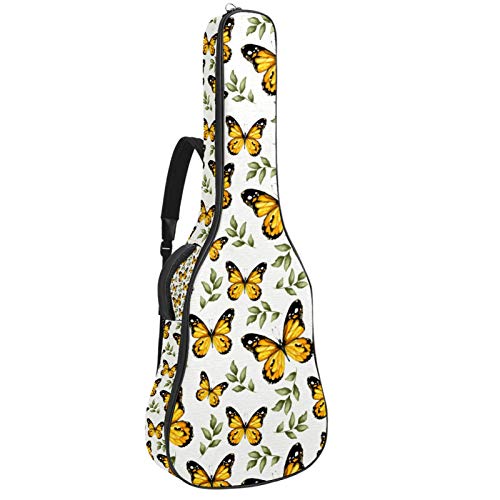 Gitarrentasche mit Reißverschluss, wasserdicht, weich, für Bassgitarre, Akustik- und klassische Folk-Gitarre, gelbe Schmetterlinge