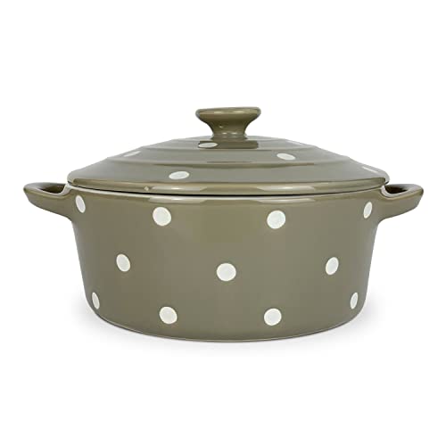 Isabelle Rose IR5410 - Ofen Form mit Deckel, Cocotte, Auflaufform, beige mit weiße Punkte, Polka dot