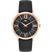 Rhodenwald & Söhne Damen Uhr analog Japan Quarz mit Echtleder schwarz Armband verziert mit Kristallen von Swarovski® 10010335