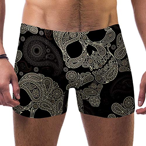 Lorvies Herren Badehose mit Totenkopf und Peisley-Motiv, kurz, quadratische Beine, schnell trocknend, Größe S Gr. L, multi