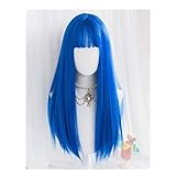 XXZY Damen-Echthaar-Perücke, blaues langes, glattes Haar, synthetische Perücke für Cosplay, Anime-Charakter, Halloween-Party-Perücke
