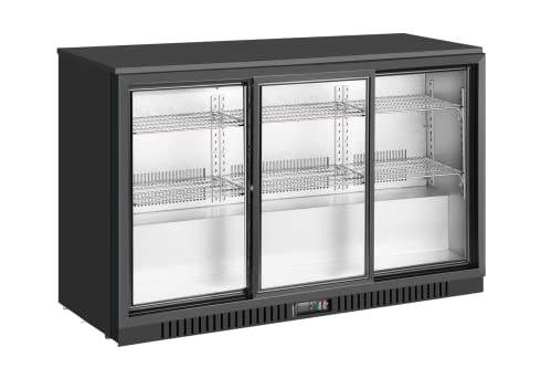 METRO Professional GBC3103 Glastür-Kühlschrank, Verzinktes Blech/Aluminium/Glas, 3 türig, 9 verstellbare Einlegeböden, automatische Abtauung, 308 L, mit Schloß, LED Beleuchtung, schwarz