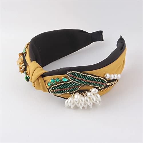 Mode Stirnbänder Tuch geknotet Reis Perlen Stirnband Mode geflochten Strass Haarband Damen Abschlussball Kopfbedeckung Haarband Brautstirnband (Color : D)