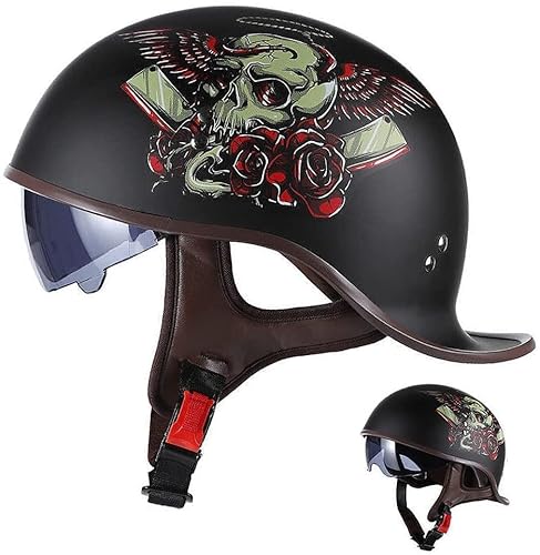 Retro Motorrad Halbhelme Brain-Cap · Erwachsene Halbschale Jet-Helm Scooter-Helm Mofa-Helm Vintage Offenem Helm mit Visier for Cruiser Chopper Biker Moped DOT/ECE zertifizierter