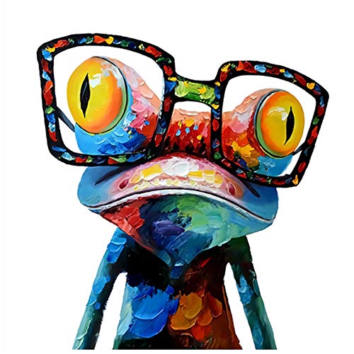 Willion Leinwand Kunst Gemälde Moderne Tiere Wandplakate und Drucke Frosch mit Brille Bilder Raumdekoration 80x80cm / 31,5"x31,5 Kein Rahmen