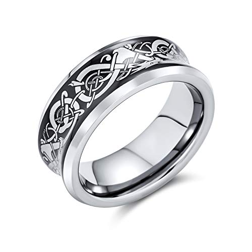 Bling Jewelry Schwarz keltische Knoten Dragon Inlay Paare Titan Hochzeit Band Ringe für Männer für Frauen Silber Ton Komfort Fit 8MM