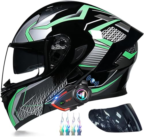 STRTG Modularer Motorrad-Bluetooth-Helm, DOT-Zugelassener Dual-Visor-Vollgesichts-Bluetooth-Integrierte Hochklappbare Motorradhelme Für Erwachsene, Männer Und Frauen F,XL61~62cm