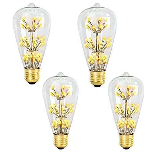 4 Stück Vintage LED Glühlampen, DINOWIN ST64 3 W E27 LED Lampe Glas retroe Leuchtmittel Edison Feuerwerk Leuchtmittel für Weihnachten Party Dekoration, Warmweiß 2200K 220V (4 Packung)