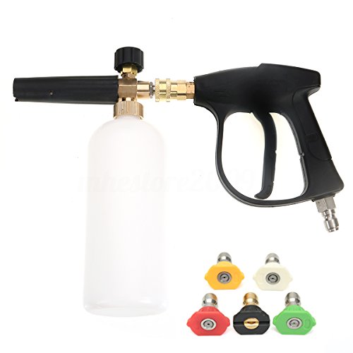 NUZAMAS Hochdruckreiniger Pistole mit 5 Wasserdüse Tip & 1L Snow Foam Lance Flasche Kit für Auto Boden Deck Windows Reinigung Quick Connector