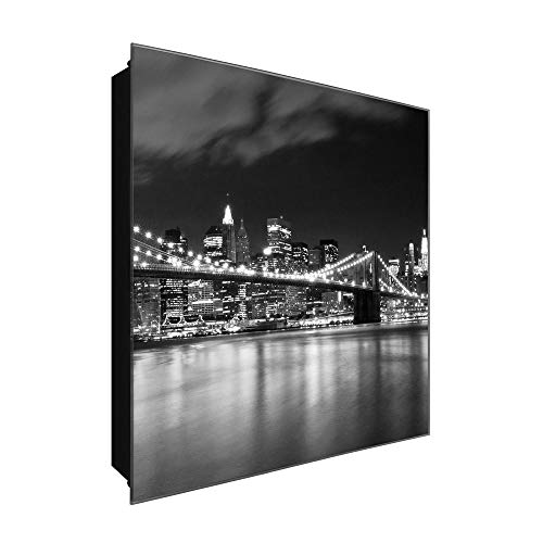 DekoGlas Schlüsselkasten 'NYC Light Bridge' 30x30 Glas, inkl. Haken Schlüsselbrett Schlüssel-Box Design Aufbewahrung