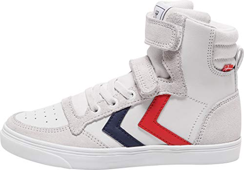 hummel Unisex-Kinder Slimmer Stadil Leather HIGH JR Hohe Sneaker, Weiß (White 9001), 30 EU