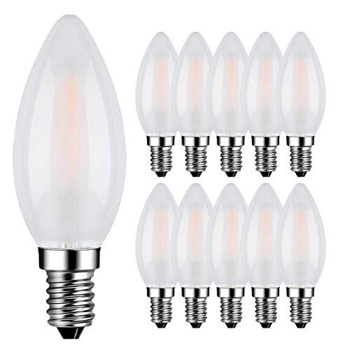 E14 Kerze LED Lampe für Kronleuchter, RANBOO, E14 Glühfaden Retrofit Classic, 4W ersetzt 40 Watt, 400 Lumen, 2700K Warmweiß, Filament Fadenlampe, Matt Glas, nicht dimmbar, 10er Pack