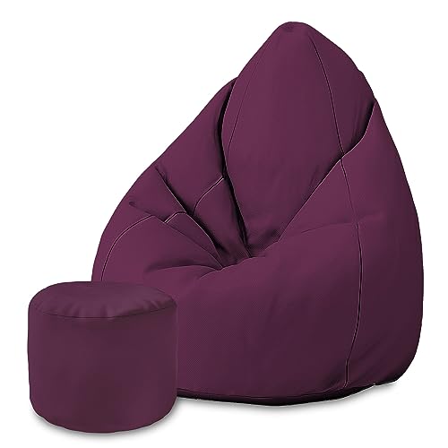 DreamRoots Bean Bag 80x80x120cm - Oxford Stoff 220 gr/m2 Wasserdicht - Sitzsack mit Lehne und Hocker und Bezug - Sitzkissen Boden - Bubibag Sitzsack - Sitzsack mit Füllung