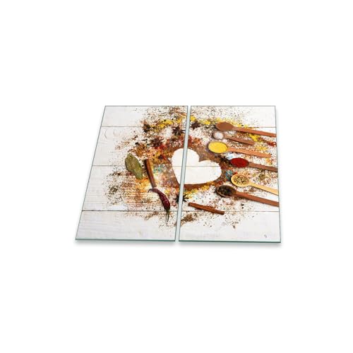 Herdabdeckplatte 2 teilig Ceranfeld Gewürze Bunt 2x30x52 Kochplatten Glas Küche