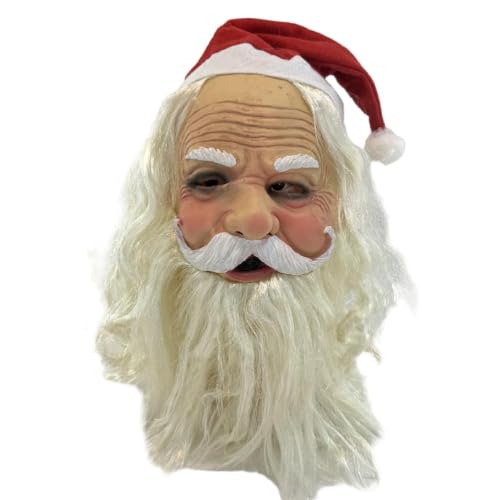 Weihnachtsmann Latex Maske Vollgesichtsmaske Weihnachtskostüm mit Nikolausmütze und Bart für Weihnachten und Silvester Party Weihnachten Santaclaus Hut Maske Vollgesicht Santaclaus Maske Halloween