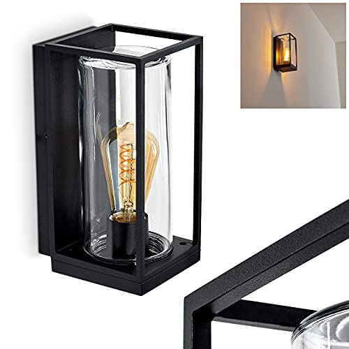 Außenwandleuchte Palanga, Wandlampe aus Metall in Schwarz und klaren Glas, 1-flammig, Industrial Style Außenlampe mit Lichteffekt an der Wand, 1 x E27 max. 40 Watt, IP44