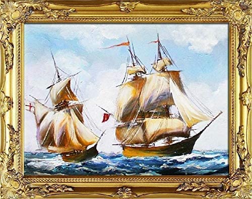 JVmoebel Gemälde Ölbild Bild Ölbilder Rahmen Bilder Seefahrt Schiffe Ölgemälde G06658