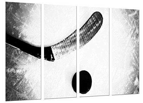Wandbild - Hockey Sport, Stick On Ice, Schwarz und Weiß, 131 x 62 cm, Holzdruck - XXL Format - Kunstdruck, ref.27038