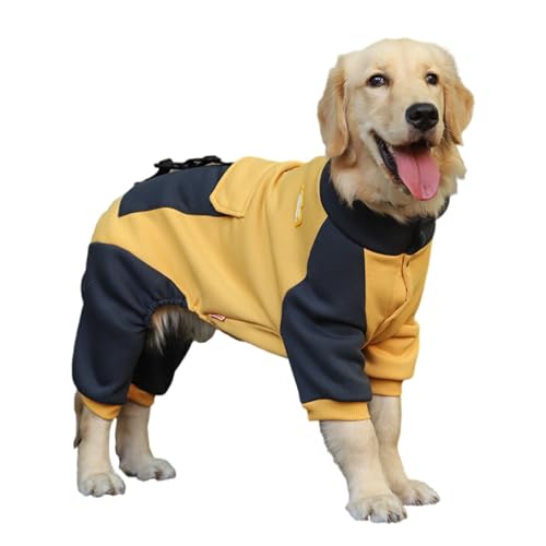 OUSHOP Hunde Sweatshirt Warmer Hundepullover für Mittlere Groß Hunde Jumpsuit Hund Onesie mit Tasche,Gelb,3XL