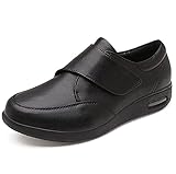 ZKK Gesundheits-Schuh elastisch bequem,Freie Lederschuhe mit Klettverschluss, rutschfeste und Dicke ältere Schuhe,Einstellbare Bequeme Diabetes Schuh,Black-43