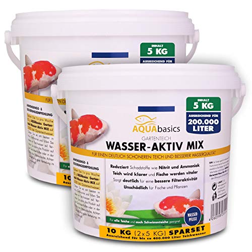 AQUAbasics Gartenteich Wasser-Aktiv Mix für eine bessere Wasserqualität, Gute Wasserwerte und klares Wasser - Reduziert Schadstoffe wie Nitrit und Ammoniak, Größe:10 kg
