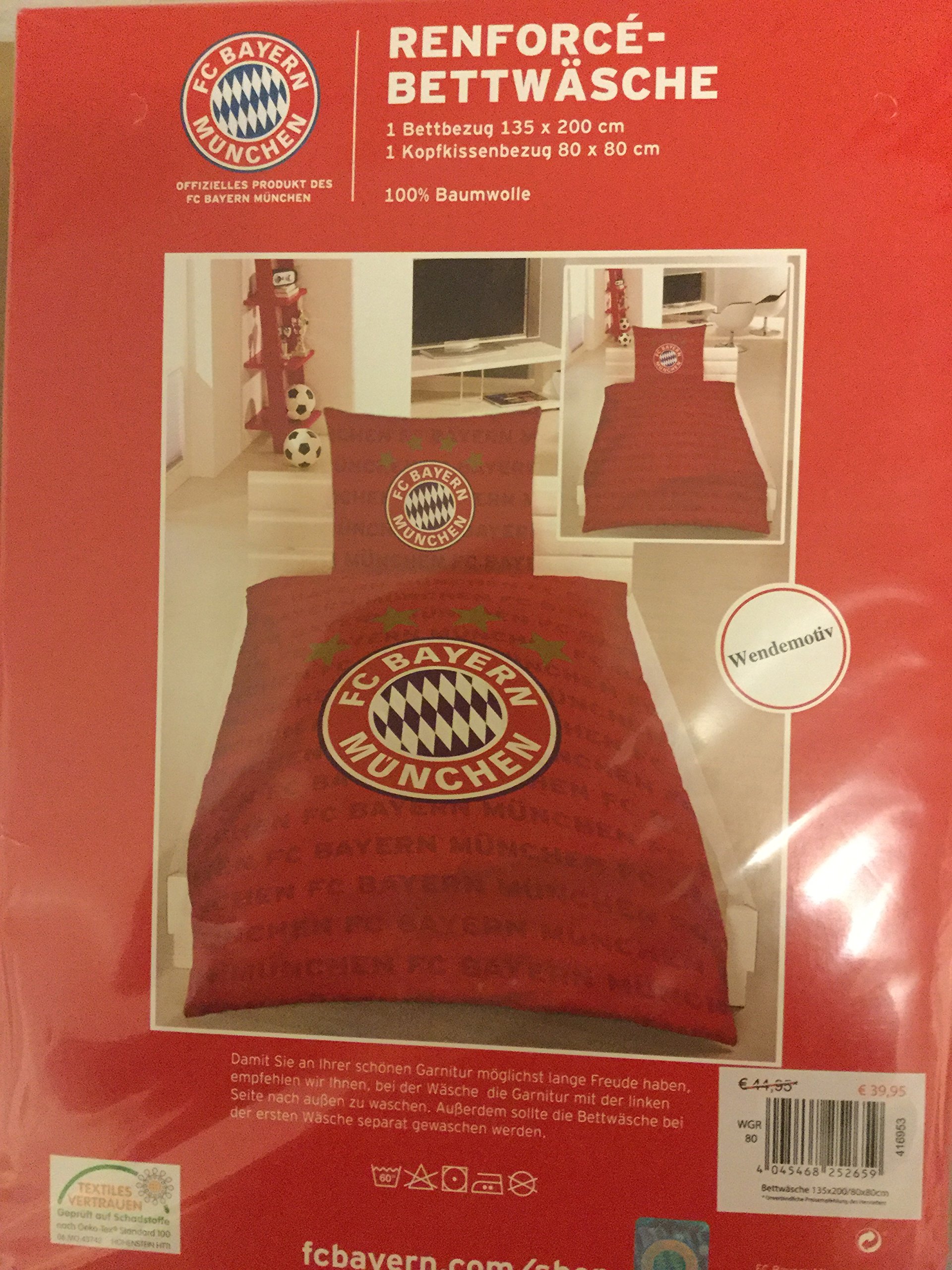 FCB FC Bayern München Fan Bettwäsche 135 x200cm 80x80cm