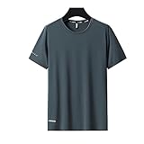 VUIOYRG Rundhals-T-Shirt aus Eisseide, Sommer-T-Shirt aus Eisseidenstoff, schnell trocknende, kurzärmlige Sport-Fitness-T-Shirts (Grün,7XL)
