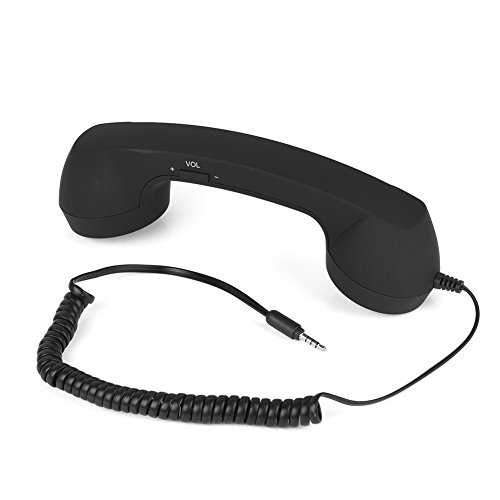 MAGT Retro Handset, Kabelgebundenes Headset Anti Strahlung Vintage Kabelgebundener Telefonanrufempfänger 3,5 mm Handy Kopfhörer mit Mikrofon(Schwarz)