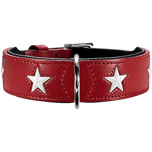 HUNTER Magic Star Hundehalsband, Leder, rot/schwarz, 55