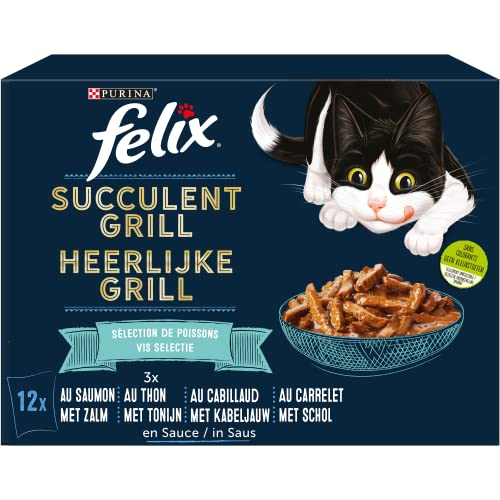Felix - In Sauce Fischauswahl Lachs, Thunfisch, Kabeljau, Karrelet – 12 x 80 g – 6 Stück
