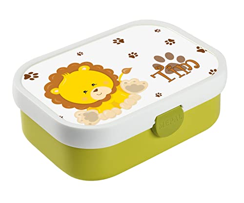 CreaDesign, Brotdose Kinder mit Fächern personalisiert Lunchbox Lemon mit Bento Einsatz, Brotbox mit Unterteilung Löwe