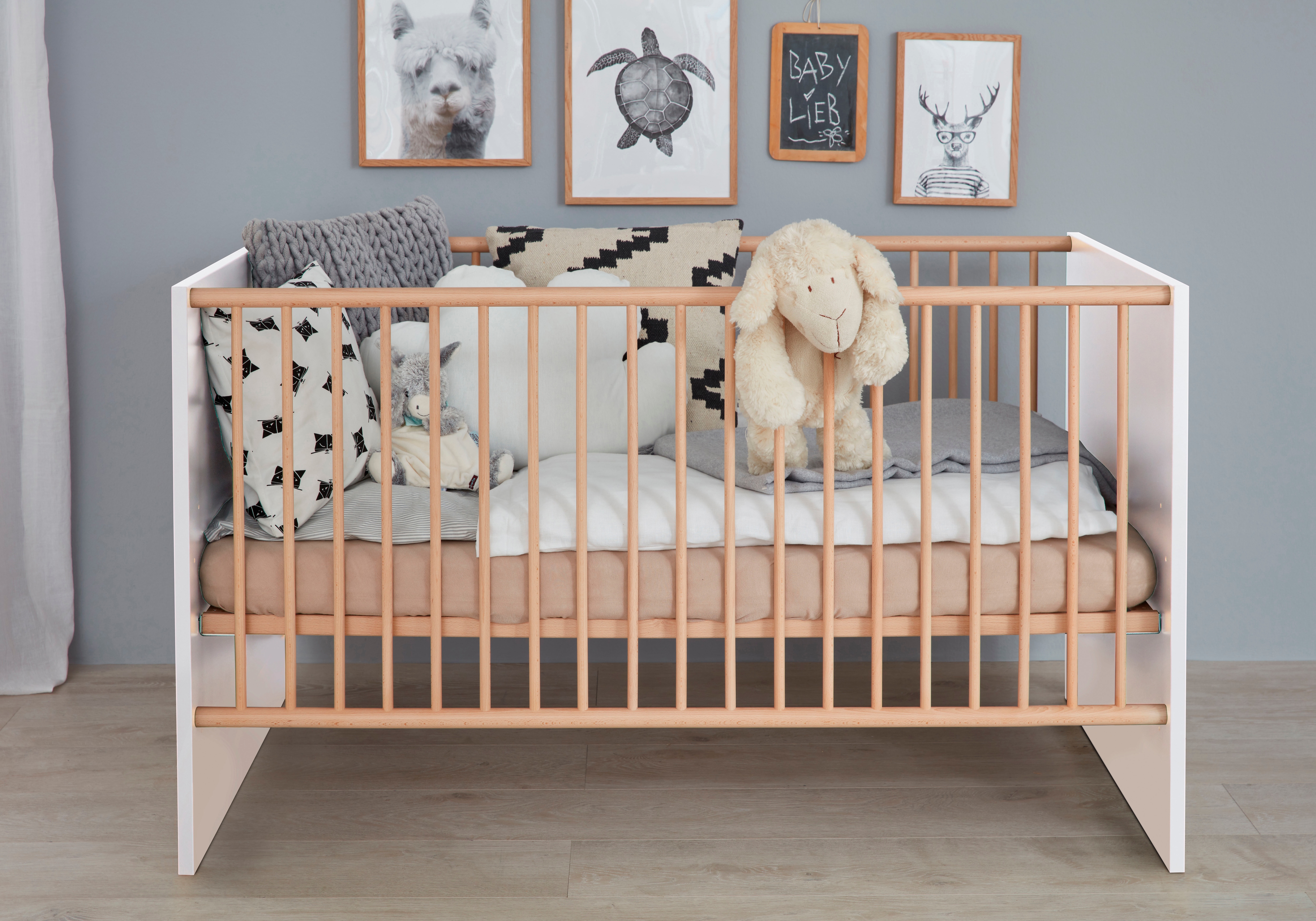trendteam smart living Babybett Kinderbett, Holz, Weiß, Buche massiv, 144 x 83 x 78 cm