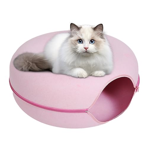 DSOPV Katzentunnelbett, vier Jahreszeiten verfügbar, Katzennest, abnehmbares rundes Filz-Katzenrohr-Spielspielzeug mit Guckloch, waschbarer Innen-Katzenspieltunnel für ca. 4,1 kg kleine Haustiere,