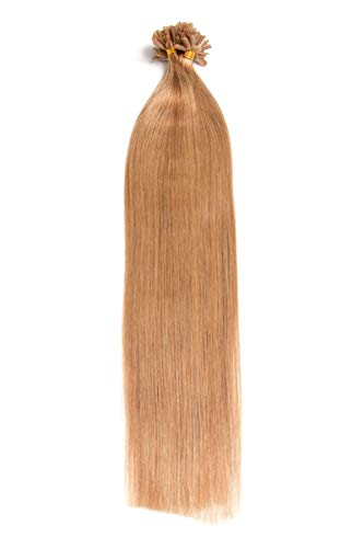 Dunkelblonde Bonding Extensions aus 100% Remy Echthaar - 50x 1g 60cm Glatte Strähnen - Lange Haare mit Keratin Bondings U-Tip als Haarverlängerung und Haarverdichtung in der Farbe #18 Dunkelblond