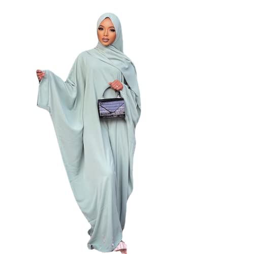 RUIG Damen Kleid Muslimische Gebet Abaya Islamische Robe Maxi Afrikanischer Kaftan Türkei Islam Dubai in voller Länge ohne Hijab, Hellgrün Einheitsgröße