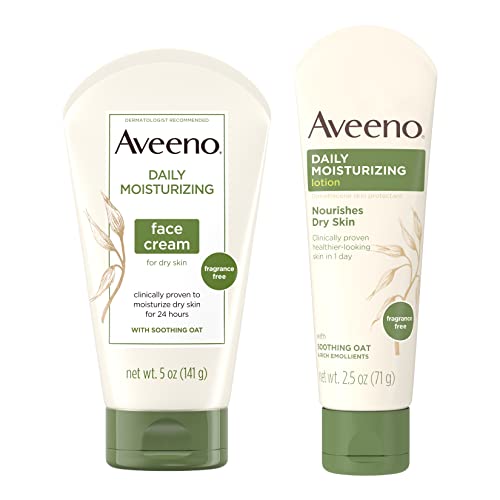 Aveeno Daily Moisturizing Fragrance-Free Face & Neck Cream, Oat Face Moisturizer for Dry Skin, 5 oz, & Aveeno Daily Moisturizing Body Lotion with Soothing Oat, 2.5 oz, Two Pack