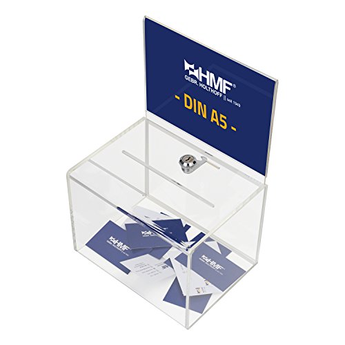 HMF 46913 Acryl Spendenbox mit Blatteinschub | 21,5 x 16 x 16 cm | DIN A5 | Transparent