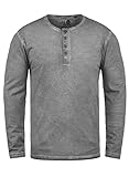Solid Timur Herren Longsleeve Langarmshirt mit Grandad- Ausschnitt aus 100% Baumwolle Slim Fit Meliert, Größe:L, Farbe:Mid Grey (2842)
