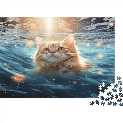 schwimmende Katze Puzzles Für Erwachsene Wilde Tiere 500 Stück Anspruchsvolles Spiel Hölzern Geschenk Hochwertig Und Langlebig Für Geschenke Für Erwachsene 500pcs (52x38cm)