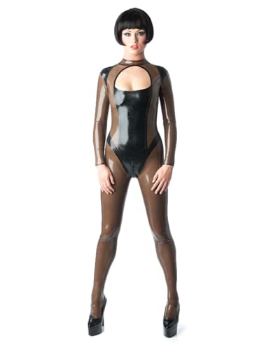 Larex Catsuit Natürlicher Halbwickel-Latex-Bodysuit Latex-Bodysuit Sexy - Transparent Schwarz
