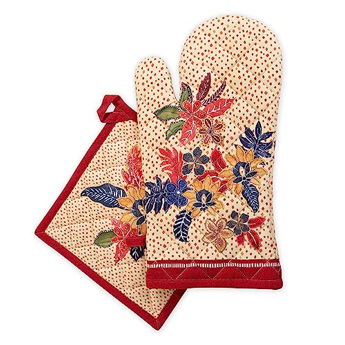 Maison d' Hermine Ofenhandschuh(19cm x 33cm) & Topflappen(20cm x 20cm) Küchenhandschuh aus 100% Baumwolle Topflappen für Muttertagsgeschenke, Bankett, Kalahari – Erntedankfest/Weihnachten