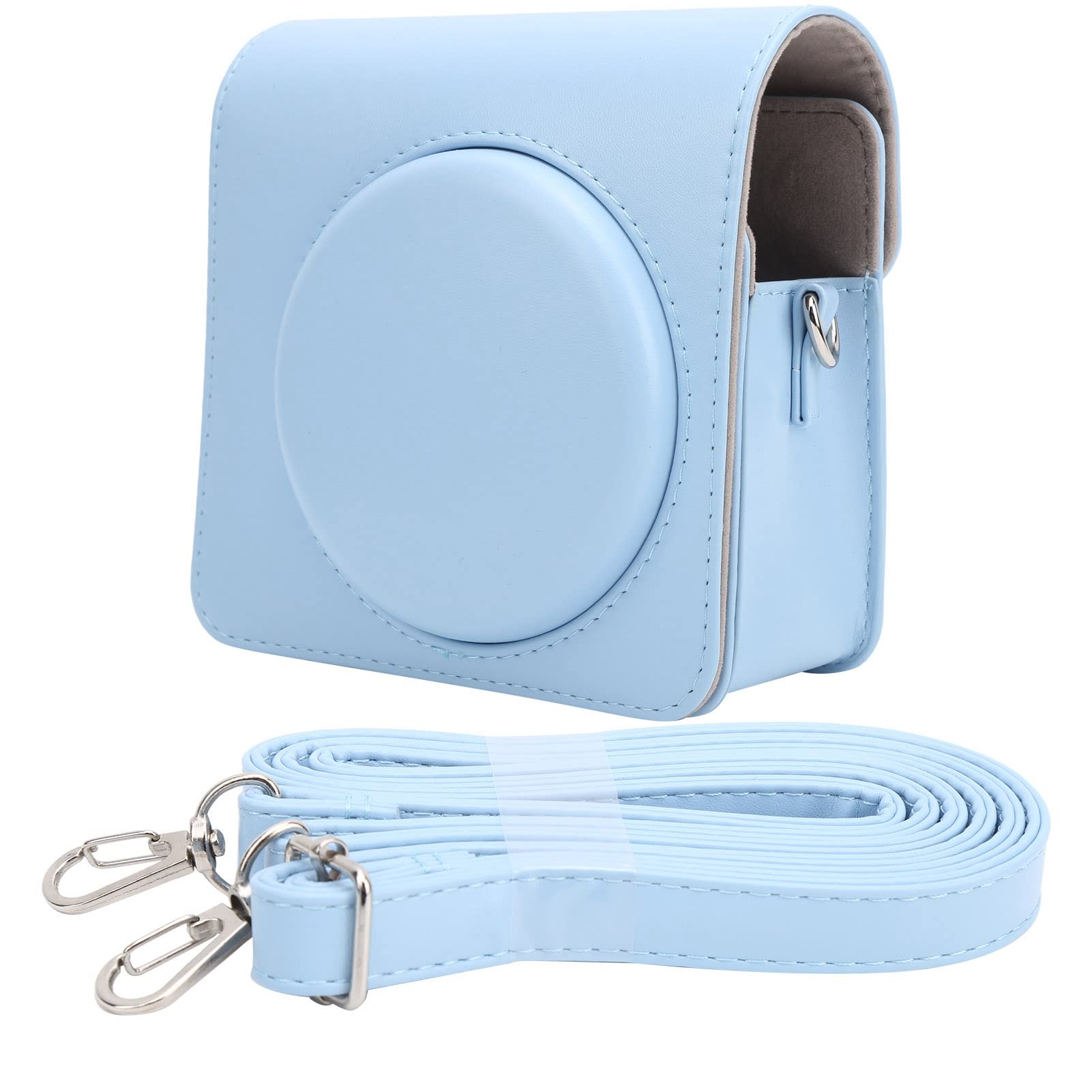 Bindpo Instant-Kameratasche, PU-Leder-Schulterkameratasche Abnehmbare Kameraabdeckung mit Schultergurt für Instax Square SQ1(Blau)