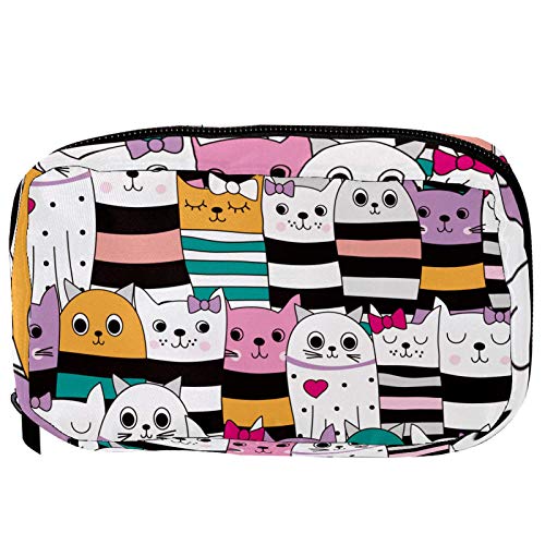 Kosmetiktaschen mit niedlichem Katzen-Rankmuster, gestreift, praktische Kulturtasche, Reisetasche, Oragniser, Make-up-Tasche für Frauen und Mädchen